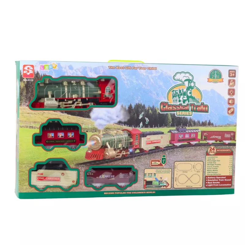 LEAN TOYS Elektrische trein Classic train met lichten, geluiden, rookeffect, 24 delen