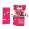 LEAN TOYS Poppenkeuken set met koelkast, fornuis en accessoires, roze
