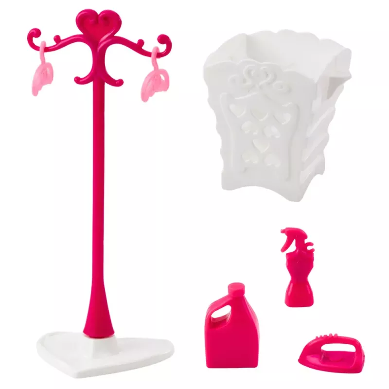 LEAN TOYS Poppen-wasset set wasmachine droger wasmand kledinghangers roze
