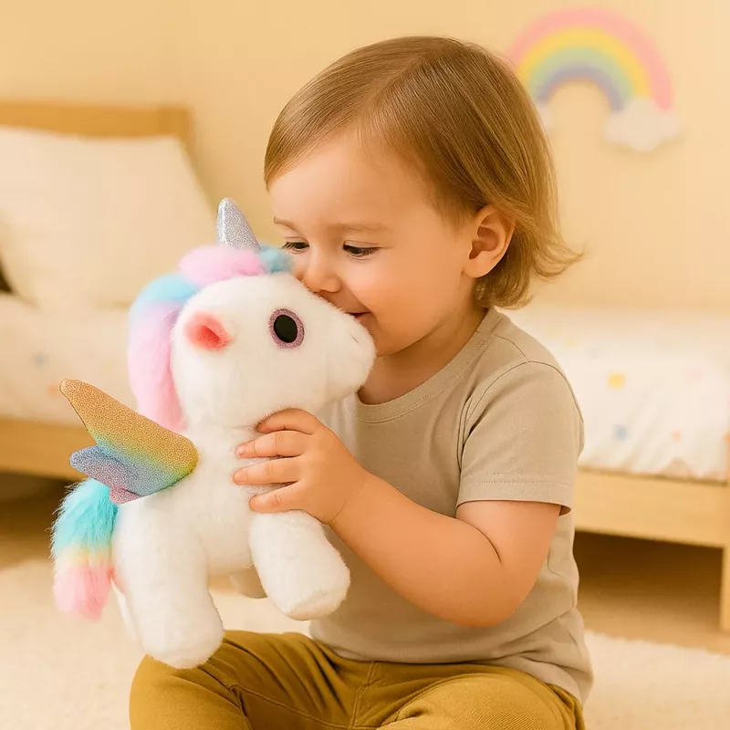 LEAN TOYS Eenhoorn pluche interactief beweegt geluiden wit 21 cm