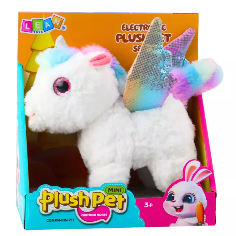 LEAN TOYS Eenhoorn pluche interactief beweegt geluiden wit 21 cm