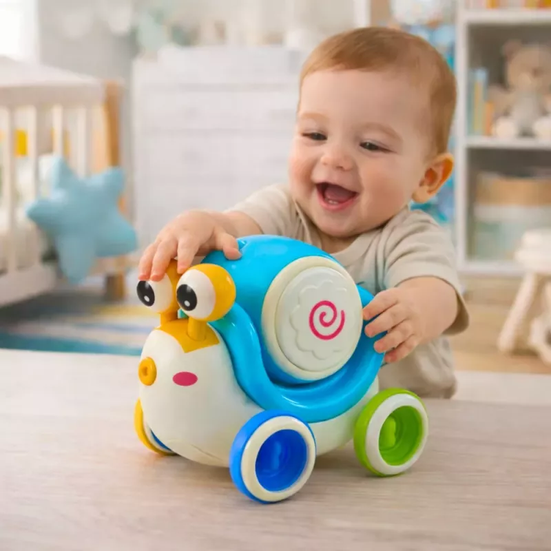 LEAN TOYS Interactieve slak-trommel om op te rijden, muzikaal, pedagogisch, blauw