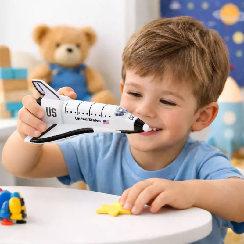 LEAN TOYS Ruimteschip metaal pull-back opening wit
