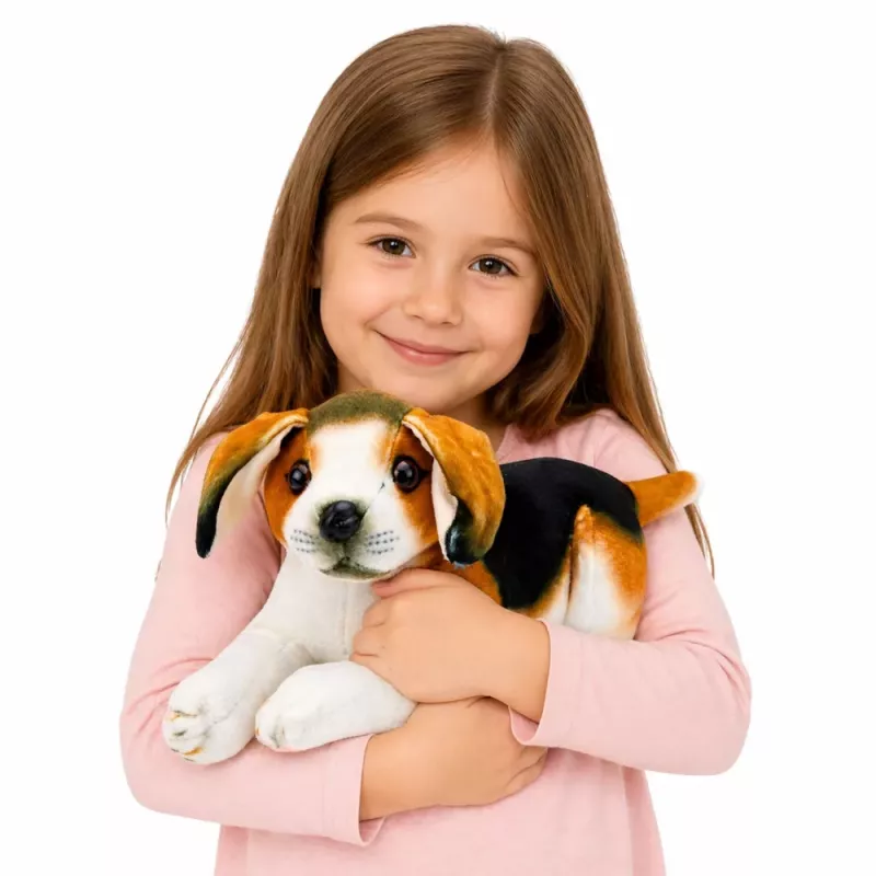 LEAN TOYS Pluche beagle hond, knuffeldier, zachte hond, 25 cm
