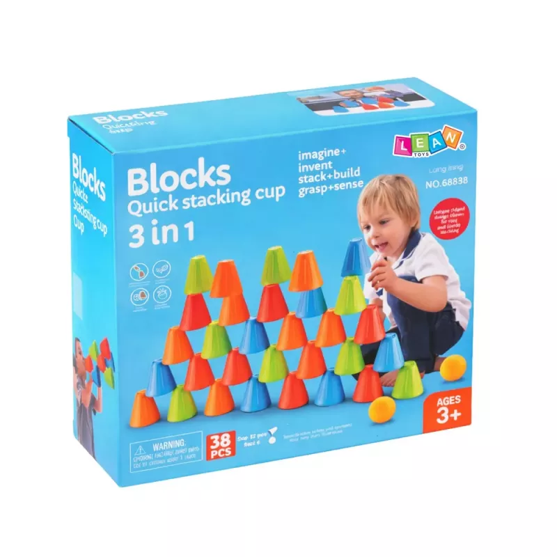 LEAN TOYS Educatief behendigheidsspel Fast Cups 3in1 ballen bekers 38 stuks
