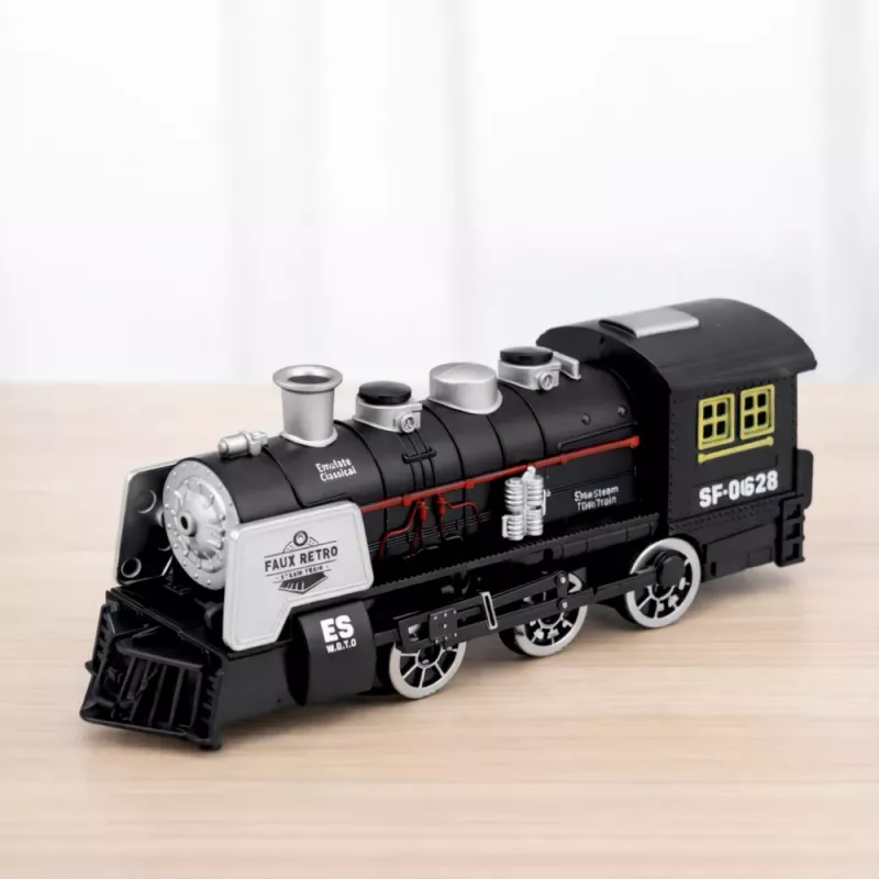 LEAN TOYS klassieke locomotief obstakelsensor rook licht geluid zwart