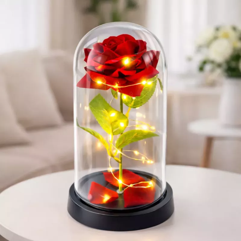 LEAN Eeuwige Roos in Glazen Bol LED Verlichting Rood 21,5 x 11 cm