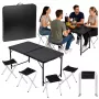 LEAN campingmeubelset opvouwbare tafel 4 krukjes zwart koffer