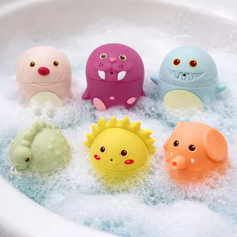 LEAN TOYS educatief badspeelgoed sensorische rubberen figuren pastel 6 stuks