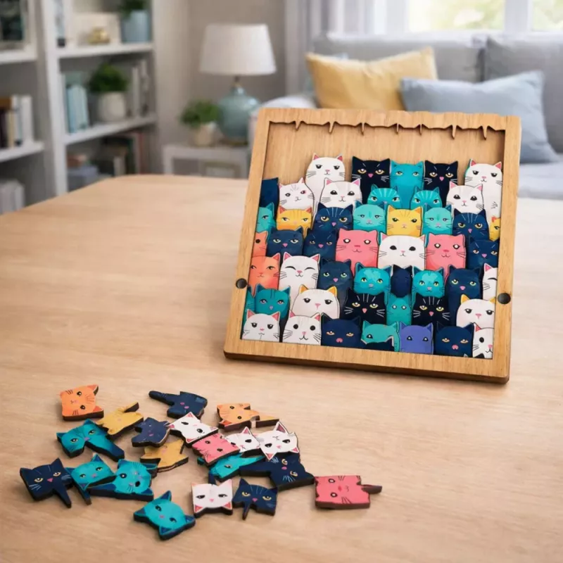 LEAN TOYS Houten Puzzel Katjes Leerspel Puzzel Kaderzak 62 delen
