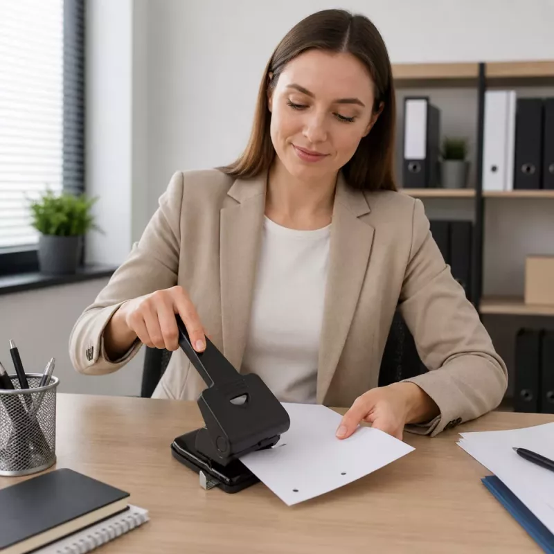LEAN Handmatige Tweegats Bureaupons van Metaal, 65 Bladen, Zwart