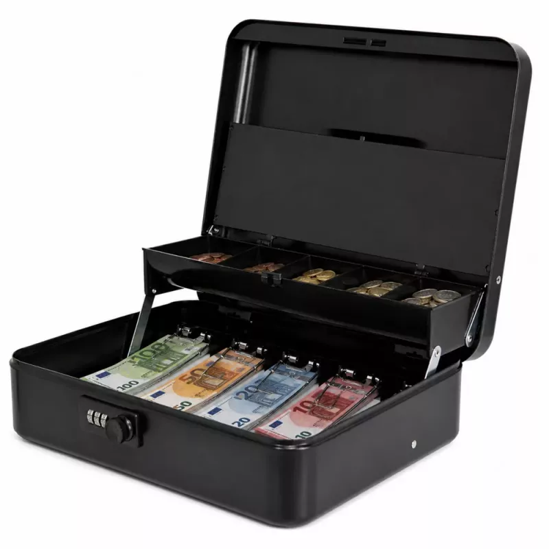 LEAN Metalen Codekist voor Geld, Bankbiljetten, Documenten, Zwart 30x24 cm