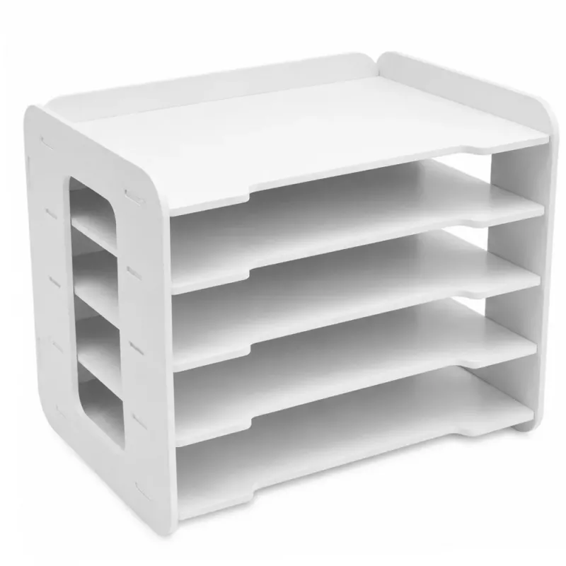 LEAN TOYS Bureaublad Organizer van Hout, Vakken voor A4-Documenten, Wit