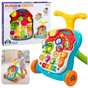 LEAN TOYS Educatieve Loopwagen Duwer Tafel Interactief Paneel 5 in 1 Meerkleurig