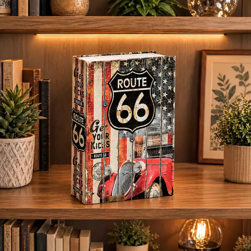 LEAN TOYS Boekkluis met Sleutel Kleine Geldcassette Route 66