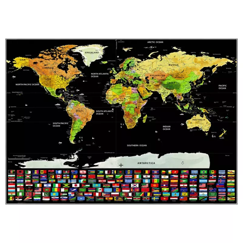LEAN Wereldkaart Kras Poster voor Reizigers 82 x 59 cm