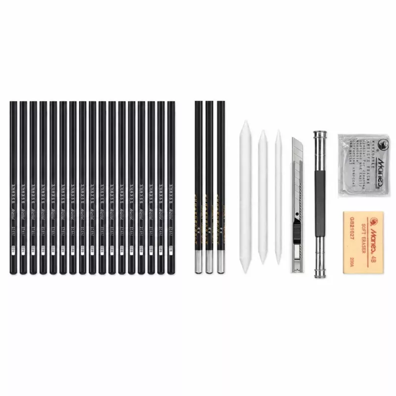 LEAN Professionele Schets Set Tekenpotloden Accessoires Etui 31 st.