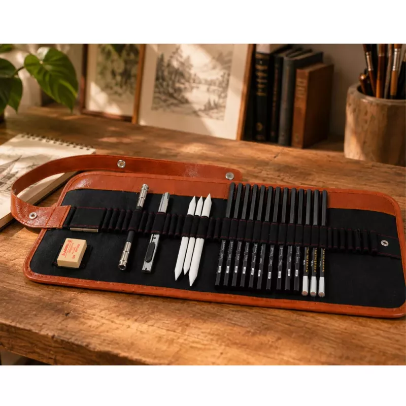 LEAN Professionele Schets Set Tekenpotloden Accessoires Etui 31 st.