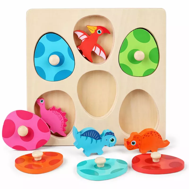 LEAN TOYS Houten Puzzel Dinosaurussen in Eieren Educatief Memory Spel