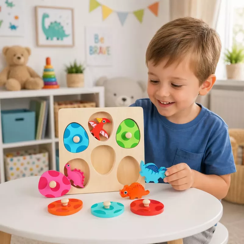 LEAN TOYS Houten Puzzel Dinosaurussen in Eieren Educatief Memory Spel