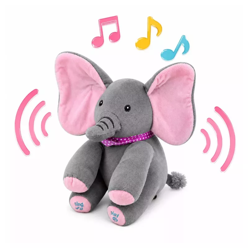 LEAN TOYS Knuffel Olifant Interactief Beweegt Oren Speelt Melodieën Kiekeboe Spel