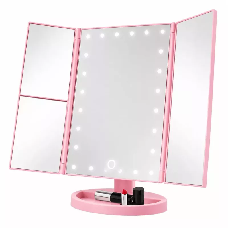 LEAN LED make-upspiegel opklapbaar vergrotend touch-draaiing roze