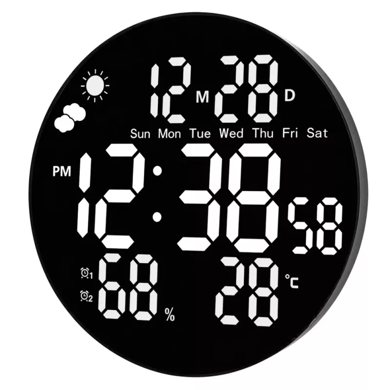 LEAN digitale LED wandklok datum temperatuur luchtvochtigheid alarm afstandsbediening 25 cm