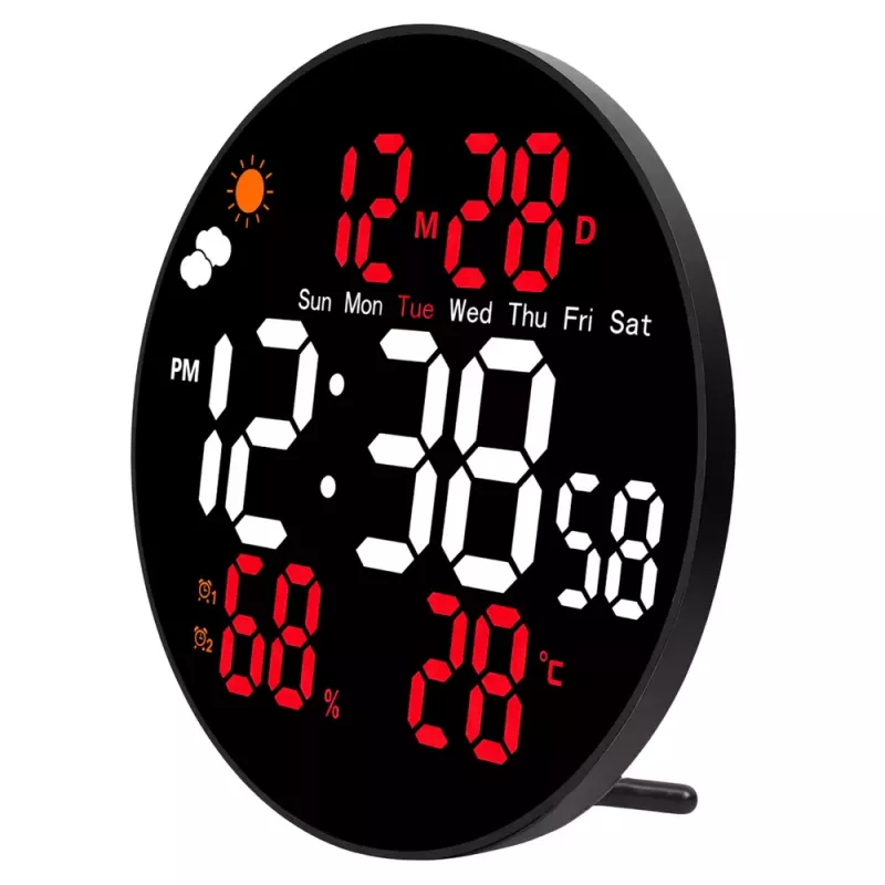 LEAN digitale LED wandklok datum temperatuur luchtvochtigheid alarm afstandsbediening 25 cm