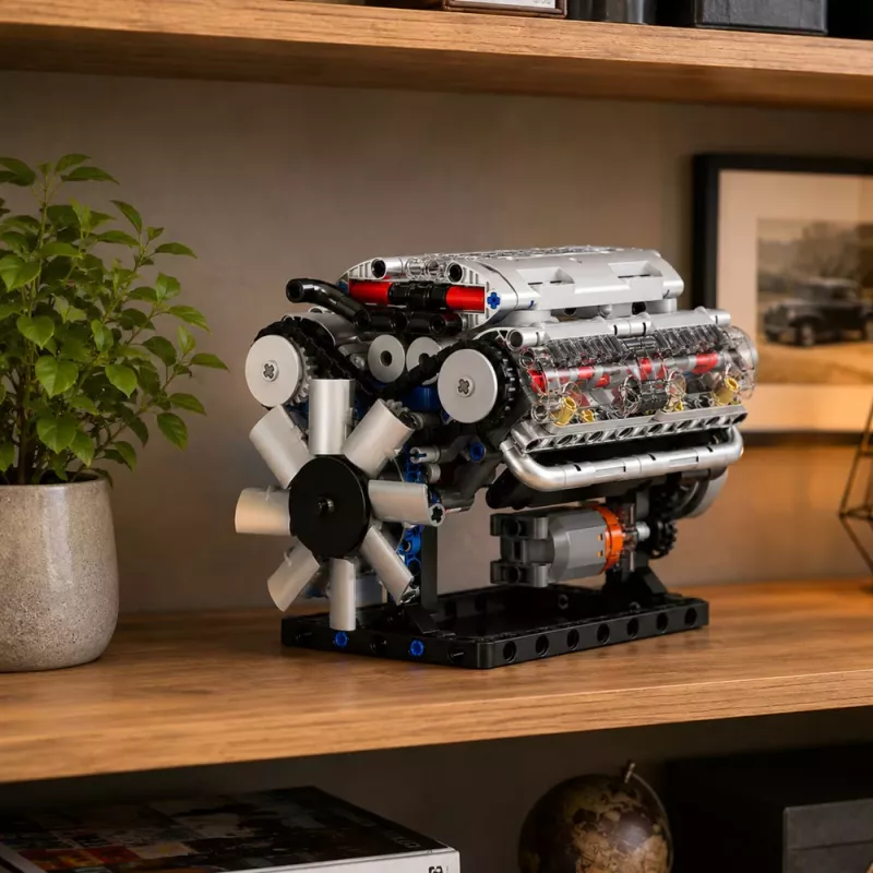 LEAN TOYS Bouwstenen V8-motor mechanisch model met bewegende zuigers, 552 onderdelen
