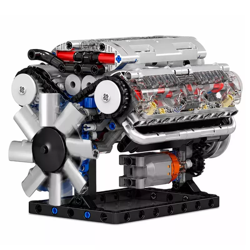 LEAN TOYS Bouwstenen V8-motor mechanisch model met bewegende zuigers, 552 onderdelen