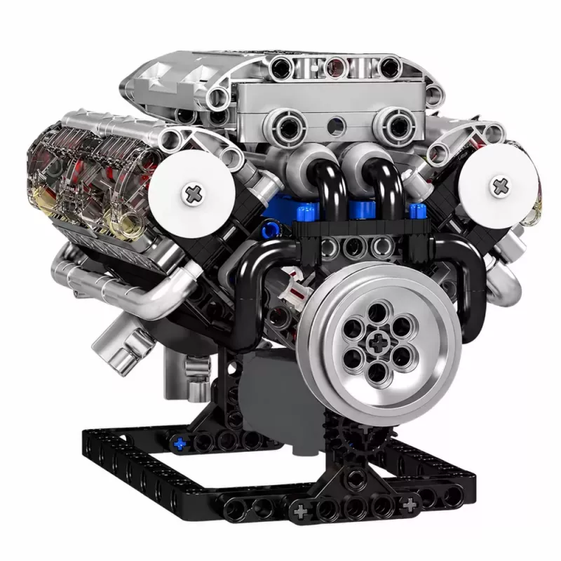 LEAN TOYS Bouwstenen V8-motor mechanisch model met bewegende zuigers, 552 onderdelen