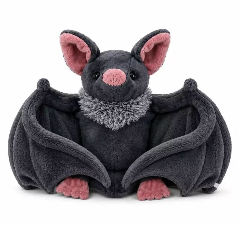 LEAN TOYS Pluchen dier vleermuis met opvouwbare vleugels grijs 57 cm