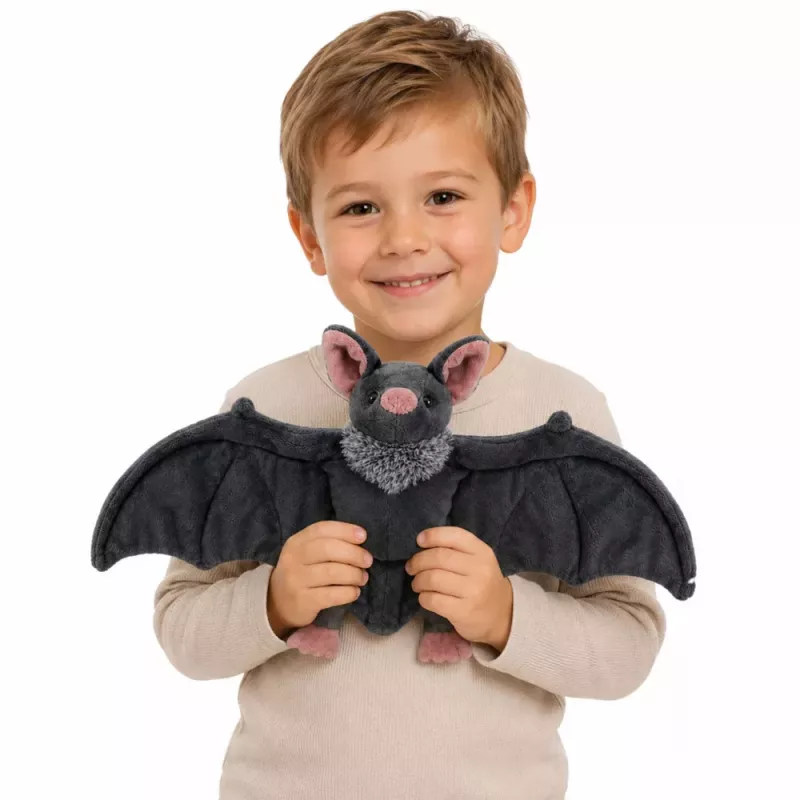 LEAN TOYS Pluchen dier vleermuis met opvouwbare vleugels grijs 57 cm