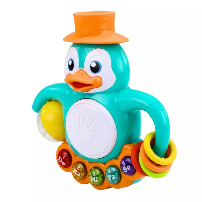 LEAN TOYS Interactief speelgoed pinguïn piano trommel kralen rammelaar bal