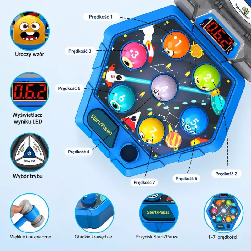 LEAN TOYS Whack-A-Mole creatures arcadespel voor 3 spelers, 3 modi, lichtgevende hamers