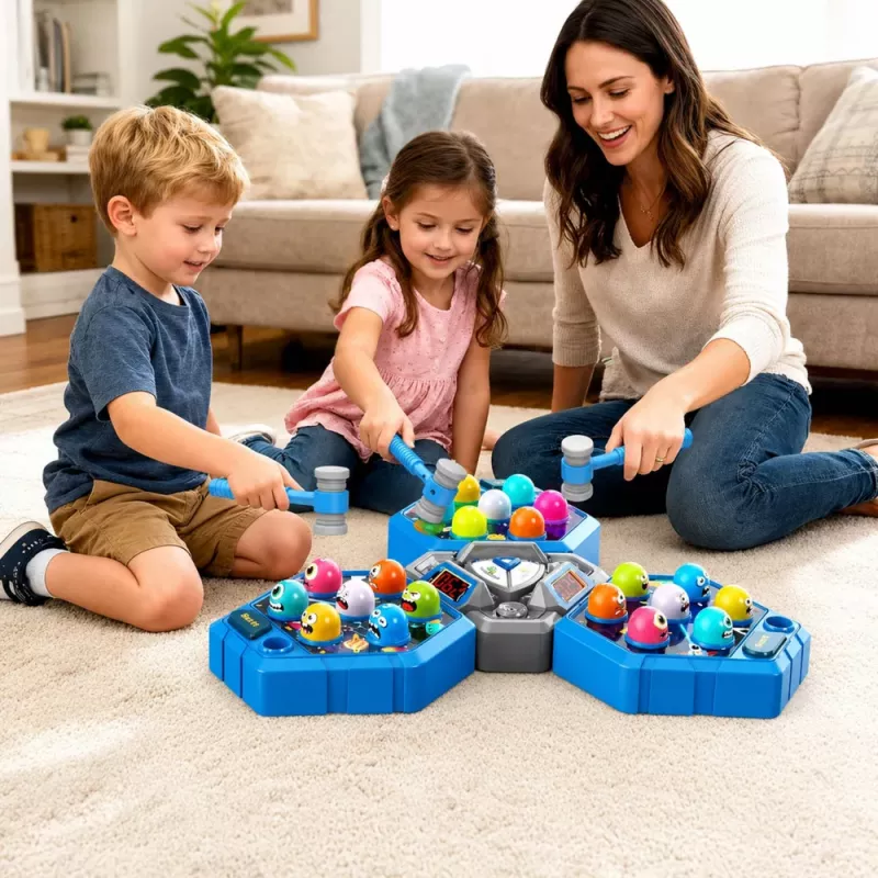 LEAN TOYS Whack-A-Mole creatures arcadespel voor 3 spelers, 3 modi, lichtgevende hamers