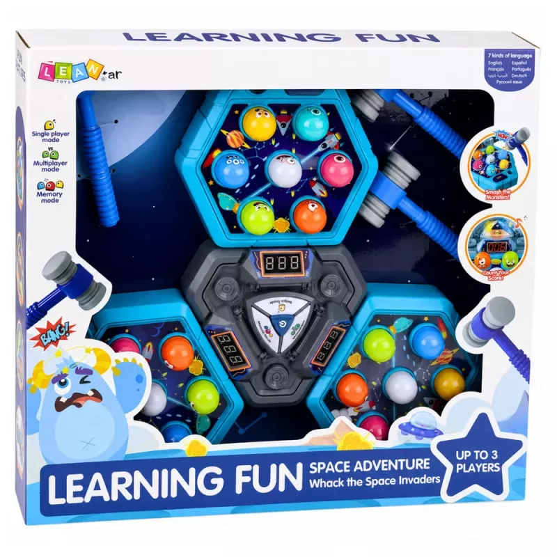LEAN TOYS Whack-A-Mole creatures arcadespel voor 3 spelers, 3 modi, lichtgevende hamers