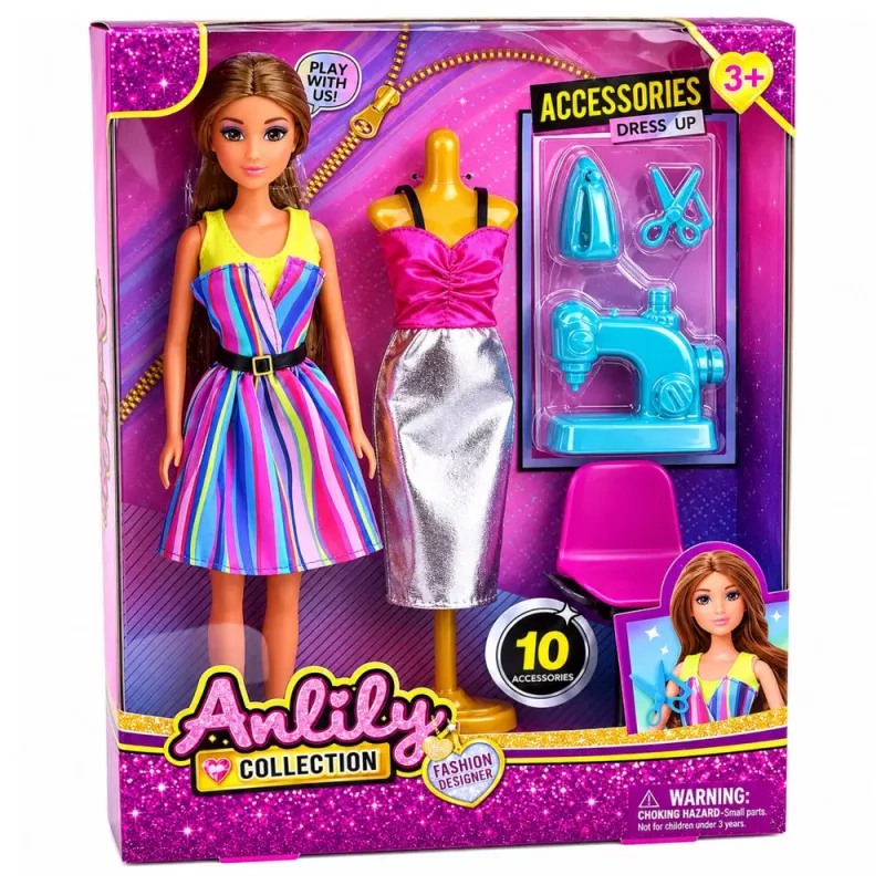 LEAN TOYS Anlily kledingontwerper kleermaker naaimachine paspop pop set