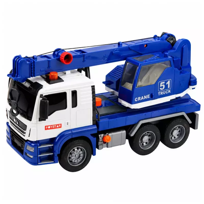 LEAN TOYS Bouwkraan vrachtwagen met verstelbare lichten en geluid - blauw