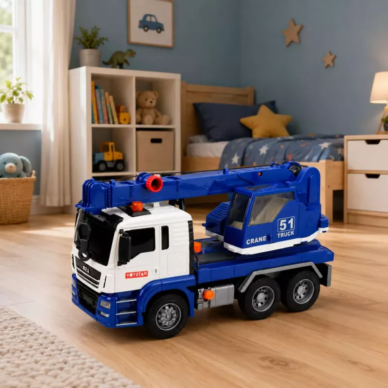 LEAN TOYS Bouwkraan vrachtwagen met verstelbare lichten en geluid - blauw