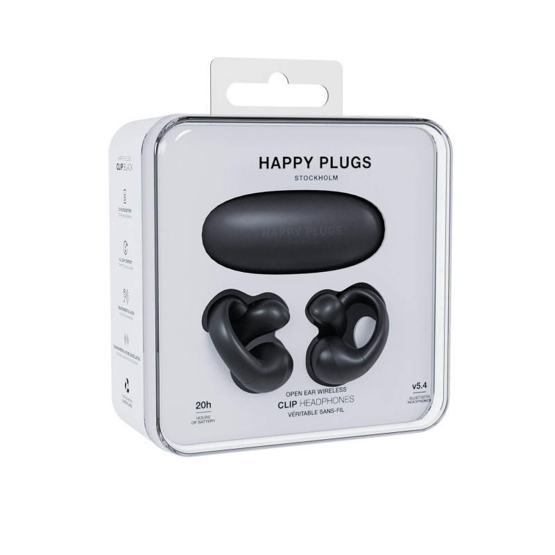 Happy Plugs Clip draadloze open-ear clip-on oordopjes (zwart)