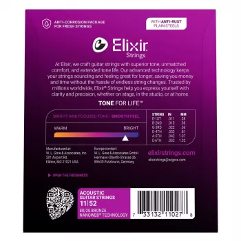 Elixir Strings 11027 Custom Light NANOWEB akoestische gitaarsnaren (11-52)