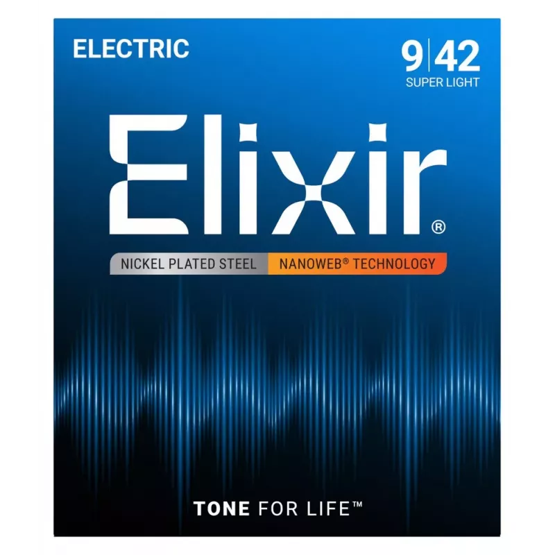 Elixir Strings 12002 Nanoweb elektrische gitaarsnaren, Super Light .009-.042, 6-pack