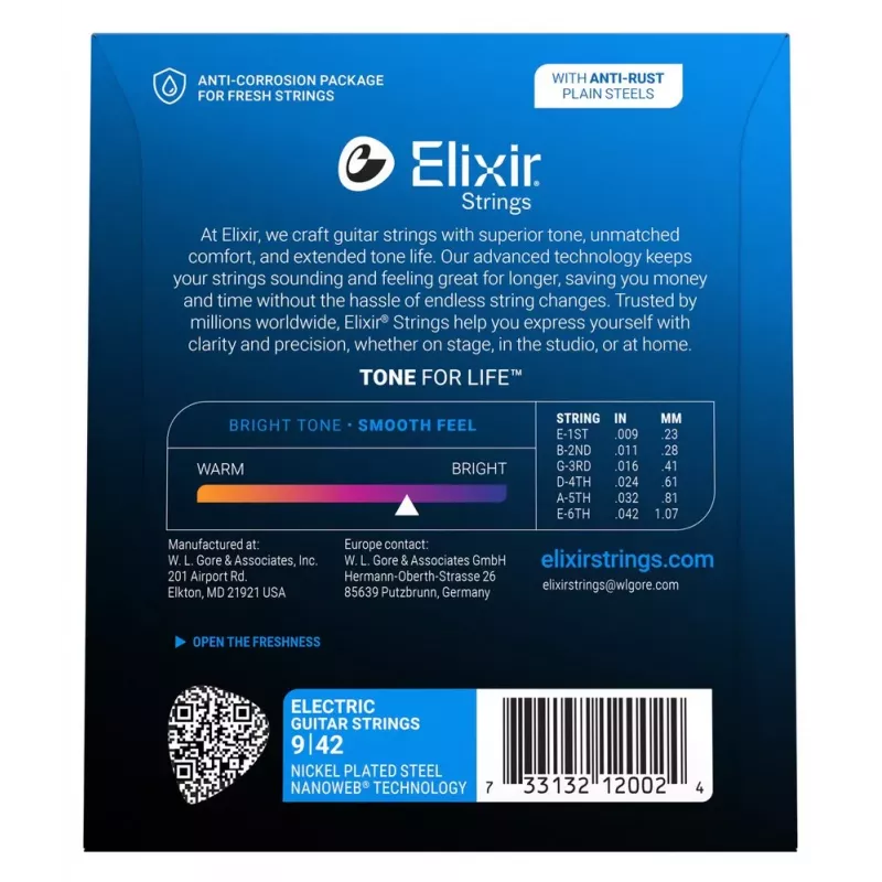 Elixir Strings 12002 Nanoweb elektrische gitaarsnaren, Super Light .009-.042, 6-pack