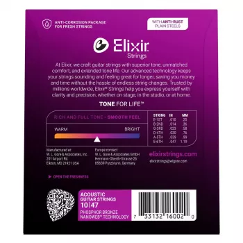 Elixir 16002 NANOWEB Phosphor Bronze Extra Light akoestische gitaarsnaren (10-47)