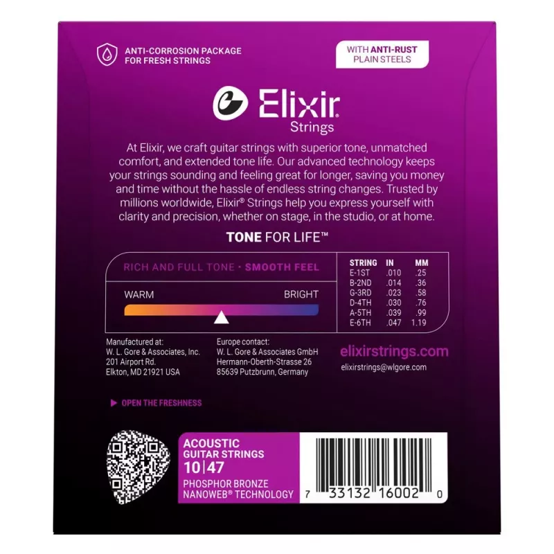 Elixir 16002 NANOWEB Phosphor Bronze Extra Light akoestische gitaarsnaren (10-47)