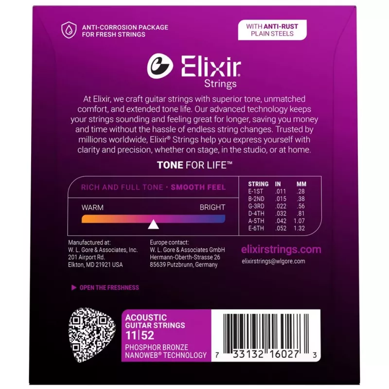 Elixir Strings 16027 Phosphor Bronze Custom Light NANOWEB akoestische gitaarsnaren (11-52)