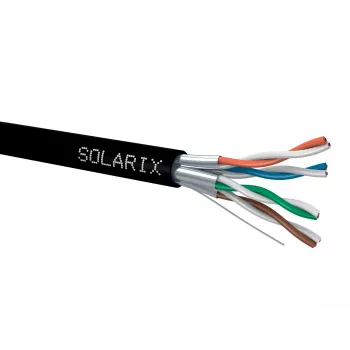 Solarix SXKD-6A-STP-PE Cat6A F/UTP massief koperen buiteninstallatiekabel, PE, zwart, 500m rol