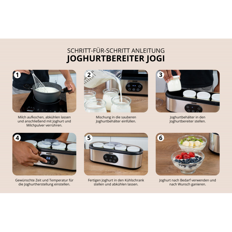 UNOLD 38726 Jogi Yoghurtmaker, 4 x 180 ml glazen potjes