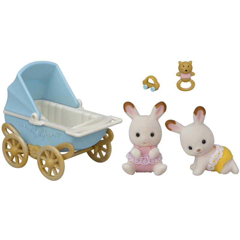 EPOCH Sylvanian Families chocoladekonijn-tweeling met kinderwagen